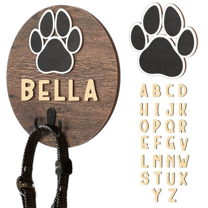 Kathfly Dog Leash Holder for Wall Pet Harness Hanger with 52 Letters | Dog Leash Hangers Cat Collar Organizer for Entryway, Pet Loss DIY Gifts, Pet Keepsake Home Decor