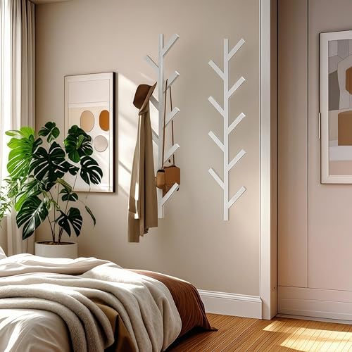 Prywot 2PK Vertical Hat Rack, Metal Coat Rack Wall Mounted, White, 37.8" | 9 Hooks, Space-saving wall-mounted design, for Hats, Jackets, Coats, and Bags - Suitable for Entryways and Bedrooms - color: White(2 Pack)