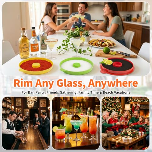 TonJin 3-Tier Margarita Salt Rimmer Set with 2 Sponges: Red Yellow Green Stackable Cocktail Glass Rimmer Holds Lime Juice Salt Sugar, Dishwasher Safe Bar Accessories for Bartenders and Home Bars - size: Stackable Salt Rimmer-RedYellowGreen