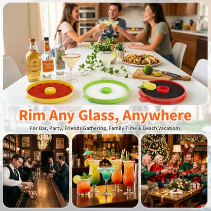 TonJin 3-Tier Margarita Salt Rimmer Set with 2 Sponges: Red Yellow Green Stackable Cocktail Glass Rimmer Holds Lime Juice Salt Sugar, Dishwasher Safe Bar Accessories for Bartenders and Home Bars - size: Stackable Salt Rimmer-RedYellowGreen