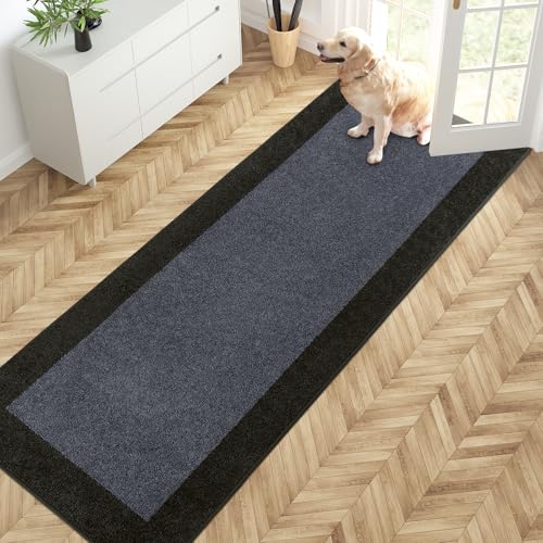 PURRUGS Hallway Runner Rug, 32" x 84", Bluish Grey & Charcoal | Machine Washable, Non-Slip, Waterproof TPR Backing, Super Absorbent, Low Profile, For Hallway, Kitchen, and Entryway - color: Bluish Grey & Charcoal, size: 32" X 84"