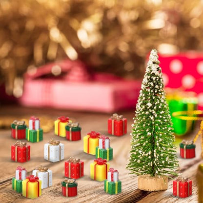 Bucherry 50 Pcs Miniature Gift Boxes Figurines Resin Charms DIY Craft for Garden Accessories Christmas Decoration Phone Case Making(Classic Style) - style: Classic Style