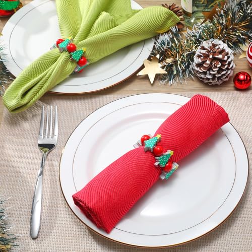 KPOSIYA Christmas Napkin Rings Set of 12, Xmas Tree Napkin Rings for Table Decor, Wooden Napkin Holder Buckle for Christmas,Winter Holiday, Home Party, Wedding Supplies - size: 12pcs, style: Xmas Tree