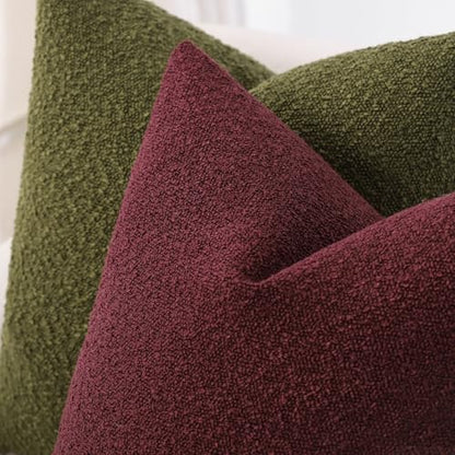 20x20 Boucle Throw Pillow Covers, Set of 2, Burgundy - color: Burgundy, size: 20" x 20" (Pack of 2)