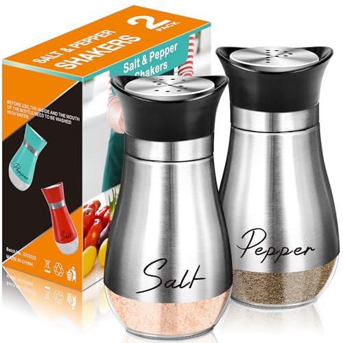 Salt and Pepper Shakers - 4 oz Silver Glass Set with Stainless Steel Lids | Refillable Glass Shakers with Stainless Steel Lids for Cooking, Dining, RV Trips, Camping and BBQs; 4 oz Capacity Each. - color: Silver