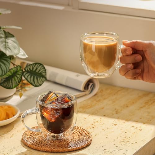 Sweese 5oz Double Wall Glass Espresso Cups Set of 4, Clear Glass Espresso Shot Cups Perfect for Cappuccino, Latte, Tea - size: 5 oz (Set of 4)