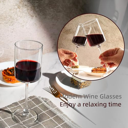 10Oz Square Wine Glasses Set of 12 Dishwasher Safe Long Stem | Elegant stemware for daily-use, parties, restaurants & bars — fits red/white wine, durable crystal glass, gift-ready