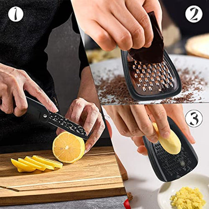 Kitchen Gadgets Set 6 Piece, Space Saving, Portable, Black | Stackable Gadgets Utensils, Grater, Bottle Opener, Pizza Cutter, Peeler, Paring Knife, Garlic Grinder, Storage Bag - color: Classical Black 6pcs