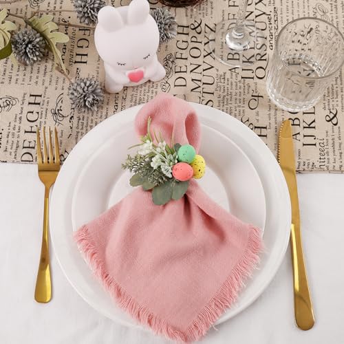 Easter Egg Napkin Rings Set of 4 with Leaves | Jute Wooden Buckle Napkins Holder | Beautiful Addition to Your Easter Day Celebration | Ideal for Kitchen, Dinner Party, Festival Decor - style: Easter Egg