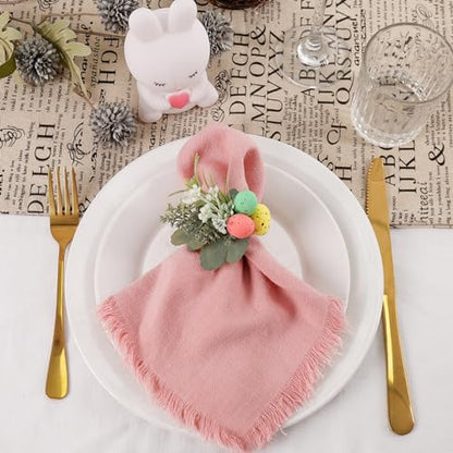 Easter Egg Napkin Rings Set of 4 with Leaves | Jute Wooden Buckle Napkins Holder | Beautiful Addition to Your Easter Day Celebration | Ideal for Kitchen, Dinner Party, Festival Decor - style: Easter Egg
