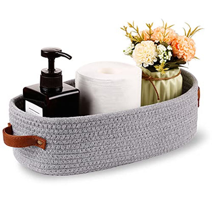 Cotton Rope Small Woven Toilet Paper Room Storage Basket with Handles for Bathroom, 13"x5.9"x4" Gary - color: Gray