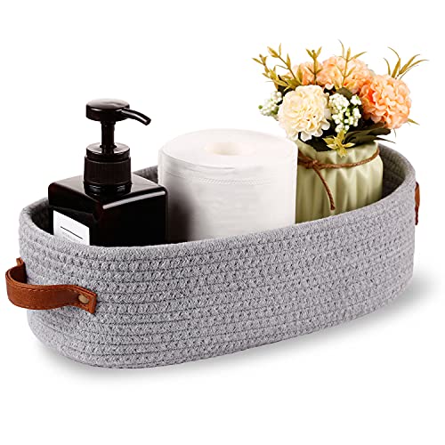 2 Pack Cotton Rope Small Woven Basket,Toilet Paper Basket,Room Storage Basket with Handles for Bathroom, 13"x5.9"x4" Gary - color: 2 pack Gray