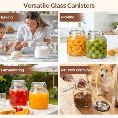 ComSaf Large Glass Pantry Jars with Airtight Lids 74 oz 2 Pack Wide Mouth | Flour sugar rice, Measuring cup, Labels included, Sourdough pickling, Large capacity, Cabinet organization, Dry goods - size: 74oz*2-Wide-Mouth