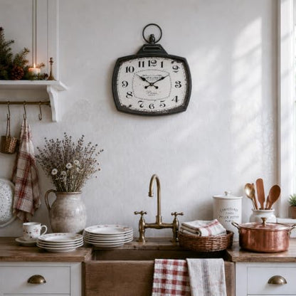 Retro Rectangle Wall Clock, Battery Operated Silent Black Farmhouse Wall Clocks, Antique Old Design Style, Wall Clocks for Living Room,Kitchen,Bedroom,Office (17" H x 15" W) - color: Black-15"×17"