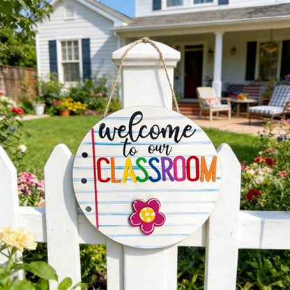 Welcome to Classroom Front Door Decoration Sign, Seasonal Door Sign | 12 inch Interchangeable Wooden Plaque for Classroom/Home, DIY Wall Decor for Christmas Holidays & Back-to-School,13 Patterns