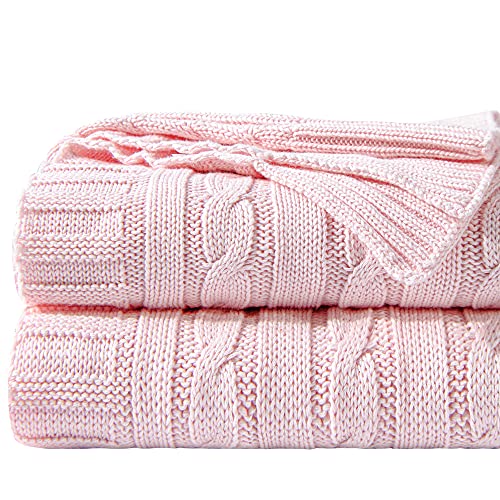 NTBAY Cotton Cable Knit Throw Blanket, 51 x 67, Baby Pink | 100% Cotton Cable Knit Throw with Breathable, Lightweight Cnstruction for Sofa, Bed, Reading, and Decorative Layering - color: Baby Pink, size: Throw(51"x67")