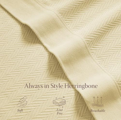 Threadmill Luxury Cotton Blankets for Queen Size Bed | All-Season 100% Cotton Queen Size Blanket | Herringbone Cozy, Soft Breathable Fall Thermal Blanket fits Full Size Bed | Vanilla Cream | 100% Cotton, Herringbone Pattern, 90x92 in, Breathable, Moisture