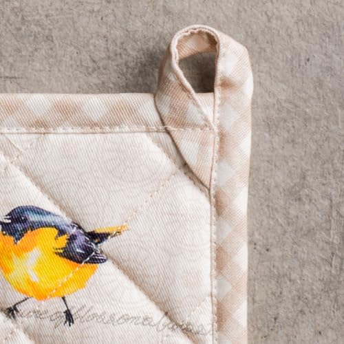 Maison d' Hermine Birdies On Wire 100% Cotton Pot Holder, 8 - inch by 8 - inch. | Heat Resistant Hot Pads with Loop BBQ Cooking Baking Farmhouse Kitchen Handling Hot Pans Spring Summer - Birdies on Wire - color: 003 - Birdies on Wire, size: 8" x 8" (Pot H
