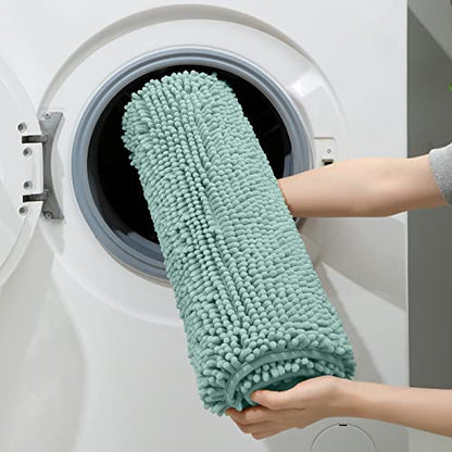 HOMEIDEAS 3 Pieces Bathroom Rugs, Ultra Soft Non Slip Absorbent Chenille Toilet Bath Mat Set (Eggshell Blue) - color: Blue-eggshell Blue, size: 17"x24"+20"x32"+U Shape 20"x24"
