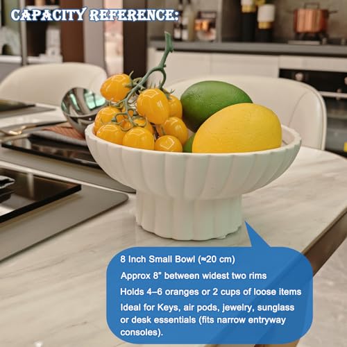 Small Modern Pedestal Decor Fruit Bowl 8" Ceramic,Approx 26 oz Fluted Catch-all Bowl,Footed Home Decorative Bowl for Home Decor,Coffee Table Centerpiece