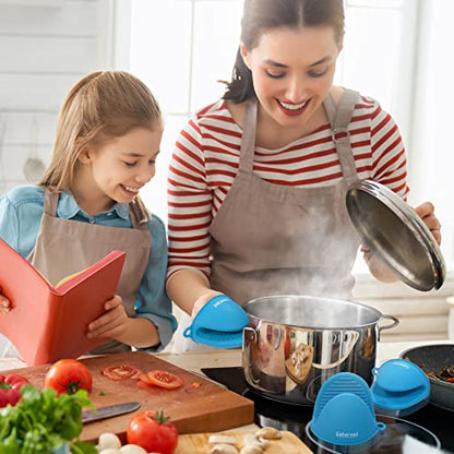 Thickened Mini Silicone Oven Mitts Heat Resistant, Rubber Oven Mitt Gloves, Finger Pinch Grips, Pot Holder, Silicone Potholder for Kitchen Cooking & Baking 1 Pair, Blue - color: Blue