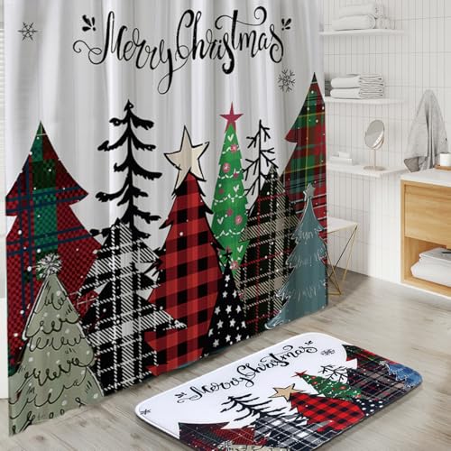 Clara Clark Bathroom Set - Christmas Bathroom Sets with Shower Curtain and Rugs, Xmas Bathroom Accessories Set, 22PC Christmas Shower Curtain Set with Liner, Soap Dispenser, Toilet Brush, & Trash Can - color: Christmas, size: Complete Set + Bath Rugs