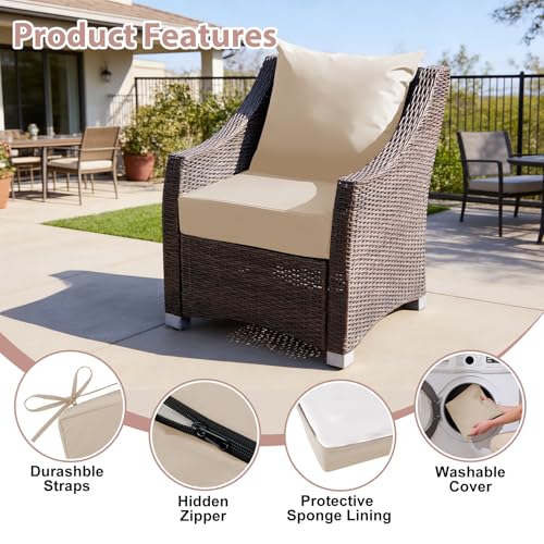 Outdoor Deep Seat Cushion Set, 24x24 Inch Water-Resistant & Fade-Resistant Outdoor Chair Cushions, Patio Furniture Cushions with Removable Cover for Patio Chair, Sofa, Beige (Set of 2) - color: Beige