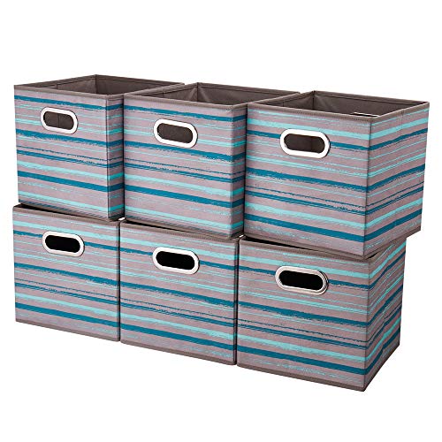 6 Cube Storage Bins Teal Stripes Gradient Lines 10.5x10.5x11 Inch Foldable Whale Coastal Print Fabric Half Storage Basketes for Home Organizers Storage Drawer,QY-SC12-6 - color: Brush gradient(Set of 6)