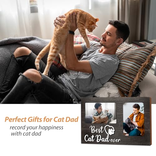 Cat Dad Gifts for Men, Fathers Day Cat Dad Gift 3D Photo Frame Hold 4x6 Inches Two Photos, Birthday Gift for Cat Lovers - color: cat dad