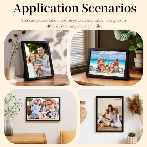 Shadow Box Frame 8"x 10" - 4 Pack Wood Deep Shadowbox with Glass Shadow Boxes Display Cases Suitable for Photos, Dried Flowers, DIY Crafts Medals Picture Frames for Wall Tabletop (Black) - size: 8x10-4pcs-black