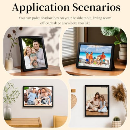 Shadow Box Frame 8"x 10" - 4 Pack Wood Deep Shadowbox with Glass Shadow Boxes Display Cases Suitable for Photos, Dried Flowers, DIY Crafts Medals Picture Frames for Wall Tabletop (Black) - size: 8x10-4pcs-black