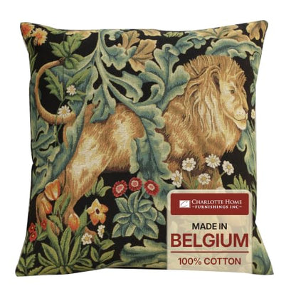 William Morris Lion Tapestry Throw Pillow Cover 18 x 18 in - color: Black Lion