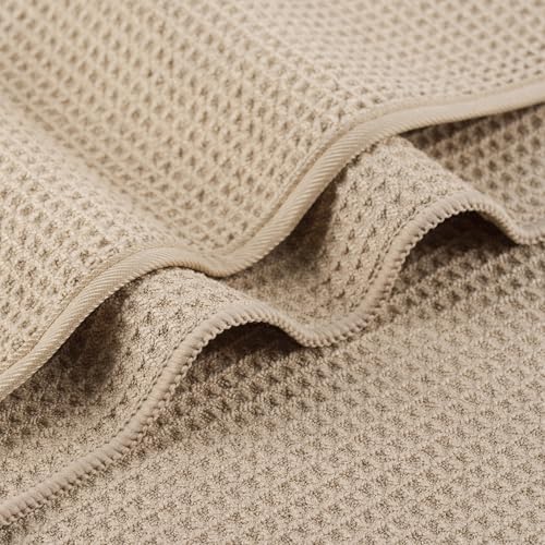 MICROFI Waffle Weave Bath Towel Set, Microfiber, 4 Pieces (Body/Hair/Hand/Face), Quick Dry, Lightweight, Super Absorbent, Lint Free, 380 GSM (Beige) - color: Beige