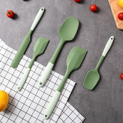 Silicone Spatula Set,5 Piece Food Grade Rubber Spatulas,Double-Green | Spatulas Silicone Heat Resistant for Baking,Cooking,and Mixing High Heat Resistant Non Stick Dishwasher Safe BPA-Free - color: Double Green