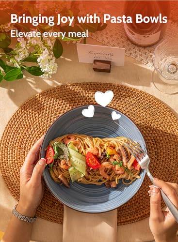 Sweese Pasta Bowls Set of 6, 30 Ounce Ceramic Salad Plates for Dishwasher & Microwave Safe - Solid Salad Bowls, Soup Bowls - Deep Plates Lipped Edges, Oven Safe Porcelain Plates Serving Bowls - color: Gradient Blue