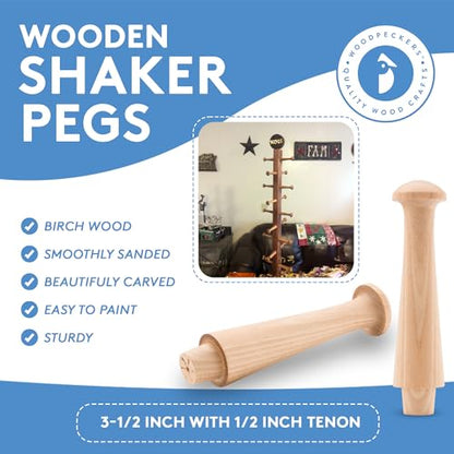 Woodpeckers Wooden Shaker Pegs 3-1/2-inch w/ 1/2-inch Tenon, Pack of 25 DIY Wooden Wall Hooks, Wood Hooks for Hanging Shaker Peg Rail and Coat/Hat/Towel Hook - color: Pack of 25, size: 3-1/2 Inch Tenon