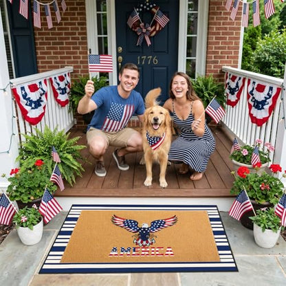 Timgle 2 Pcs Eagle Patriotic Doormat Set America Flag Veterans Day Outdoor Rug and Navy White Striped Area Rug Non-Slip Welcome Front Mat for Memorial Day Home Decor - style: Bald Eagle