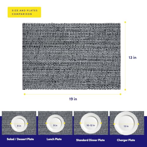 Sweet Home Collection 100% Cotton Placemats for Dining Room Rectangle Two Tone Woven Fabric 13" x 19" Soft Durable Table Mat Set, Set of 6, Black - color: Black, size: Rectangle 13" x 19"