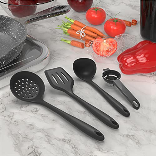 AOTHOD Silicone Cooking Utensils Set - 446°F Heat Resistant Kitchen Utensils,Turner Tongs,Spatula,Spoon,Brush,Whisk,Kitchen Utensil Gadgets Tools Set for Nonstick Cookware,Dishwasher Safe (BPA Free) - color: Black