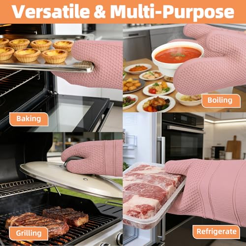 YUTAT Silicone Oven Mitts Kitchen Potholder Set - Perfect for Baking and Cooking,Pink,2 Pcs Set - color: Pink-honeycomb Surface, size: 13“L x 7"W-2 Piece