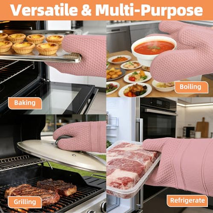 YUTAT Silicone Oven Mitts Kitchen Potholder Set - Perfect for Baking and Cooking,Pink,2 Pcs Set - color: Pink-honeycomb Surface, size: 13“L x 7"W-2 Piece