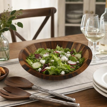 Arthur Court Large Acacia Wood Salad Serving Bowl - Modern Centerpiece for Fruits or Salads - 11 Inch Diameter 4 Inch Tall - size: 11 inches Diameter 4 Tall