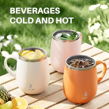 Ideus 16 oz Insulated Coffee Mug with Handle and Lid, Double Wall Stainless Steel Vacuum Thermal Coffee Mug, Travel Coffee Cup Thermal Cup for Home and Office (Snow Mountain White 2.0, FUJI DAWN) - color: Snow Mountain White 2.0
