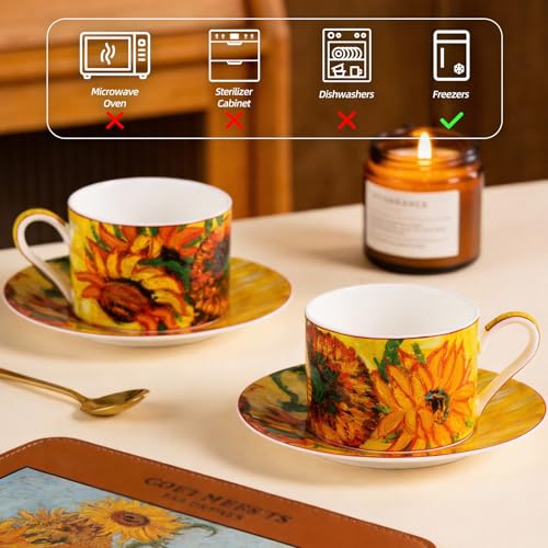 KAMMAK Tea Cups and Saucers Set of 2, Porcelain Coffee Cups, JBE007 | Stackable Espresso Mugs, Ceramic Demitasse for Coffee, Cappuccino, Latte, Americano, Tea - size: 8CZJBE007
