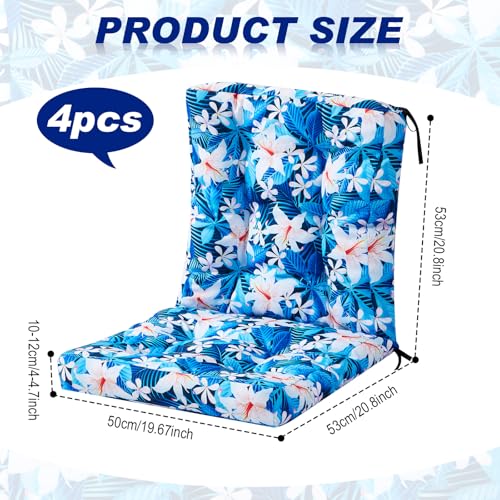 Hoteam 4 Set Outdoor Patio Chair Cushions 20 x 42 in Deep Seat Waterproof Patio Cushions Set for Furniture Replacement Removable Seat and Back (Blue Plumeria) - style: Blue Plumeria