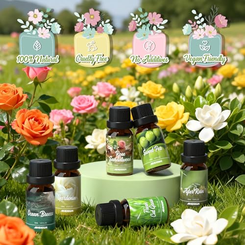 ARVIDSSON Spring Essential Oils Set, Natural Fragrance Oil for Diffuser - After Rain, Ocean Breeze, Fresh Cut Grass, Gardenia, Sweet Pea, Rose Sandalwood, Spring Scented Oil Gift Set - color: Green