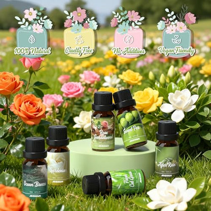 ARVIDSSON Spring Essential Oils Set, Natural Fragrance Oil for Diffuser - After Rain, Ocean Breeze, Fresh Cut Grass, Gardenia, Sweet Pea, Rose Sandalwood, Spring Scented Oil Gift Set - color: Green