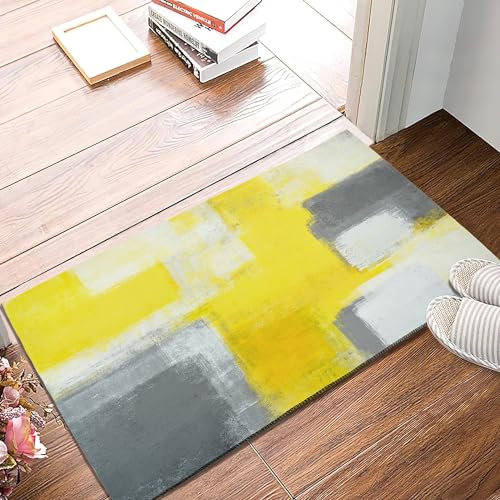 Welcome Mats Grey and Yellow Abstract Art Indoor Front Door Mats, Indoor Mats for Home Entrance, Super Non-Slip Floor Mats for Home Entryway,Outdoor Welcome Mat, Easy Clean,17x 30 inch - color: Grey and Yellow Abstract Art