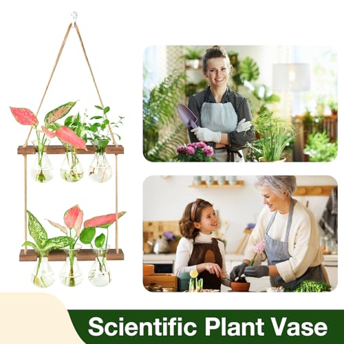 XXXFLOWER Wall Hanging Propagation Station 3 Bulb Vase 2 Tiers Brown | Hanging Plant Holder Wall Hanging Planters for Indoor Plants, Wall Decor for Living Room Office - size: Brown-6 Bulb Vase