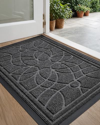 DEXI Front Door Mat Outside Entrance 17x30, Heavy Duty Non Slip, Grey | Low Profile Doormat with Rubber Back, Traps Dirt & Moisture, Easy to Clean, Fits Entryway, Patio, Garage - color: Grey, size: 17" X 30" (Rectangular)